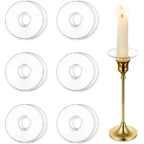 Hewory Glass Bobeches for Candlestick Holders, 12 Pcs Candle Drip Protectors Candle Rings for Tapers, Candle Drip Catcher for Candle Stick Candle Holder for Wedding Party Church Home (Scallop, Clear)