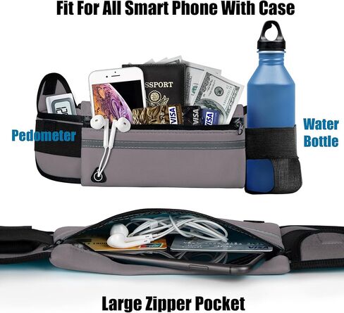 Running Belt Waist Packs,Workout Fanny Pack,Ultra Light Bounce Free Waist Pouch Fitness Workout Belt Sport Waist Pack for Women Men,Adjustable Waistband Bag for All Kinds of Phone (Grey) in Kuwait