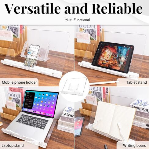 Acrylic Book Stand for Reading, Foldable Acrylic Book Holder Handsfree, Recipe Cook Book Stand Holder, 16 Level Adjustable Book Display Stand for Magazines, Laptop, Textbook,15.35'' x 11.2'' in Kuwait