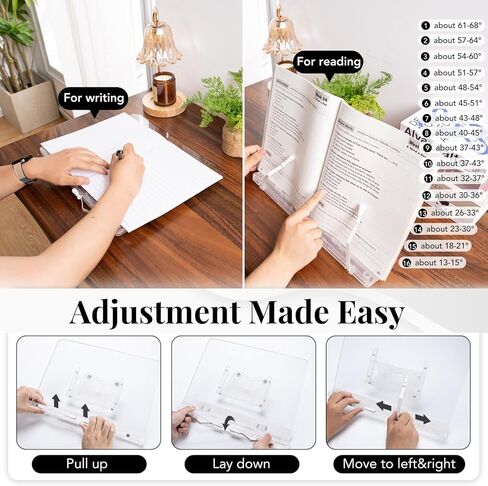 Acrylic Book Stand for Reading, Foldable Acrylic Book Holder Handsfree, Recipe Cook Book Stand Holder, 16 Level Adjustable Book Display Stand for Magazines, Laptop, Textbook,15.35'' x 11.2'' in Kuwait