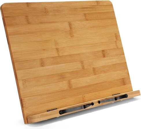 Large Bamboo Book Stand - Adjustable Foldable Book Holder Tray with Page Holder Clips - Holds Cookbooks, Receipe Books, Textbooks, Tablets, Laptops, Music Books, Documents - 15.2" x 11.2" Main Board in Saudi Arabia