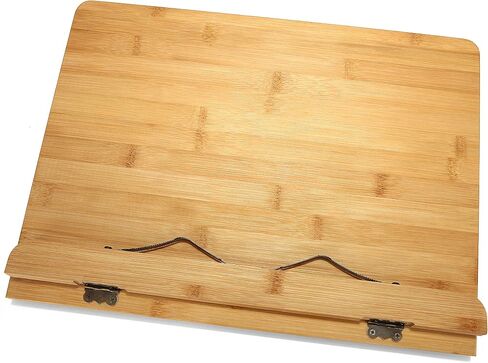 Large Bamboo Book Stand - Adjustable Foldable Book Holder Tray with Page Holder Clips - Holds Cookbooks, Receipe Books, Textbooks, Tablets, Laptops, Music Books, Documents - 15.2" x 11.2" Main Board in Saudi Arabia
