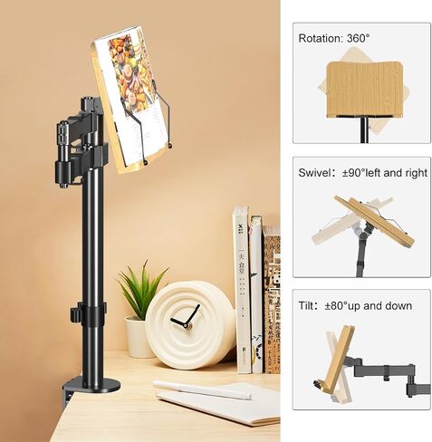 Bracwiser Bamboo Book Stand Height Adjustable with Clamp, Desktop Reading Mount Holder with Sturdy Page Clips 11x7.6 inch, MD7421TP006 in Saudi Arabia