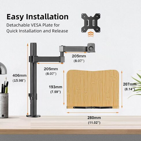 Bracwiser Bamboo Book Stand Height Adjustable with Clamp, Desktop Reading Mount Holder with Sturdy Page Clips 11x7.6 inch, MD7421TP006 in Saudi Arabia