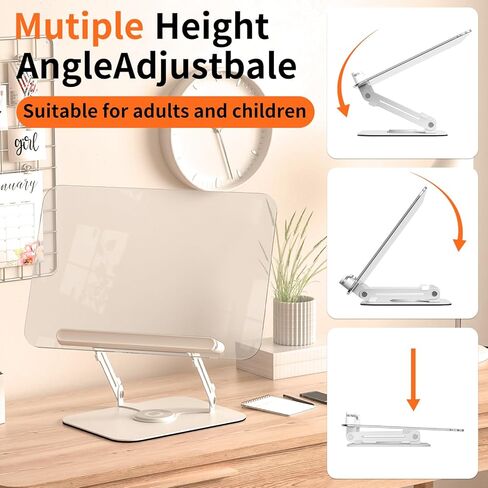 حامل كتب أكريليك للقراءة، حامل قابل للتعديل مع مشابك للصفحات، جهاز سطح المكتب قابل للطي لعرض كتاب الطبخ، ورقة الموسيقى، الكمبيوتر المحمول، الوصفة، الكتاب المدرسي، حر اليدين، الألومنيوم in Kuwait