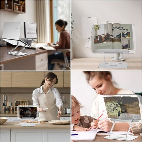 حامل كتب أكريليك للقراءة، حامل قابل للتعديل مع مشابك للصفحات، جهاز سطح المكتب قابل للطي لعرض كتاب الطبخ، ورقة الموسيقى، الكمبيوتر المحمول، الوصفة، الكتاب المدرسي، حر اليدين، الألومنيوم in Kuwait