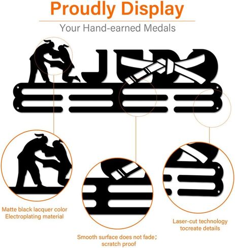 SUPERDANT Judo Medal Holder Display Hanger Rack Frame for Women's Judo Sturdy Steel Metal with Judo Moves Pattern Wall Mounted Hooks Medal Rack Display Over 40 Medals in Saudi Arabia