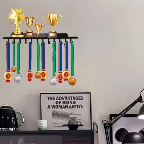 Medal Hanger Display Trophy Shelf with 12 Hooks, Non-Slip Sturdy Metal Medals Holder, Medals Rack for Wall Hanging, Medal Hanger Display For Wall, Race Medal Display For Gymnastics, Race, Soccer, Swim in Saudi Arabia