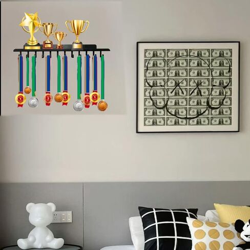 Medal Hanger Display Trophy Shelf with 12 Hooks, Non-Slip Sturdy Metal Medals Holder, Medals Rack for Wall Hanging, Medal Hanger Display For Wall, Race Medal Display For Gymnastics, Race, Soccer, Swim in Saudi Arabia