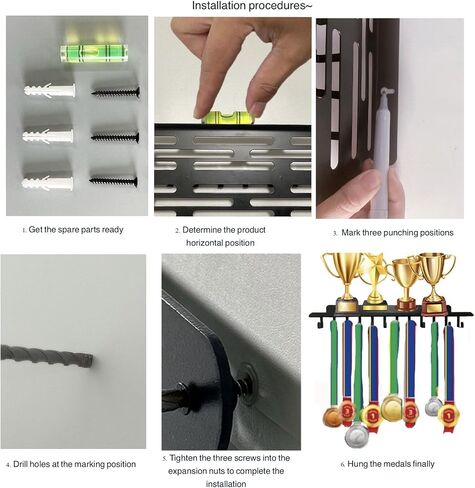 Medal Hanger Display Trophy Shelf with 12 Hooks, Non-Slip Sturdy Metal Medals Holder, Medals Rack for Wall Hanging, Medal Hanger Display For Wall, Race Medal Display For Gymnastics, Race, Soccer, Swim in Saudi Arabia