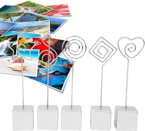 5Pcs Photo Clip with Base, Memo Clip Photo Holder Picture Card Metal Clip Stand Table Card Clip Holder for Office Wedding(White) in Saudi Arabia