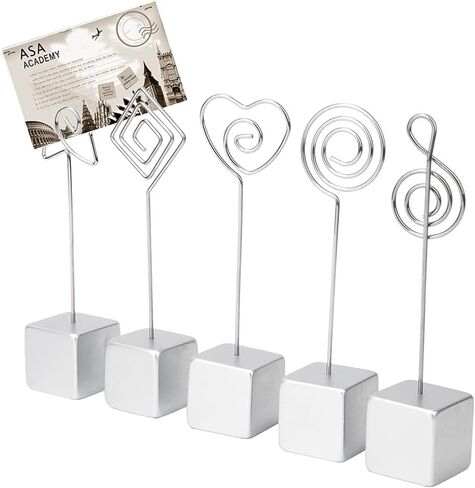 5Pcs Photo Clip with Base, Memo Clip Photo Holder Picture Card Metal Clip Stand Table Card Clip Holder for Office Wedding(White) in Saudi Arabia