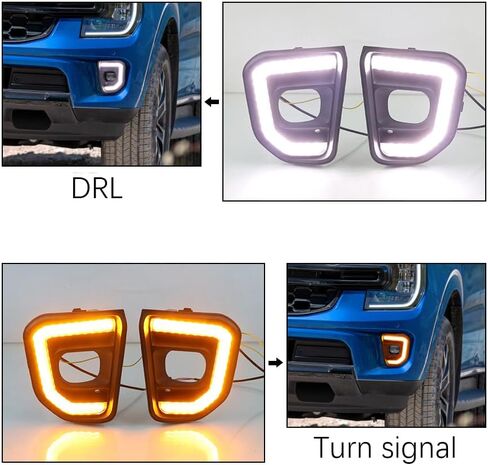 مصباح LED للجري النهاري، المصد الأمامي، بدء المسح DRL، مصباح إشارات الانعطاف الأصفر المتدفق، متوافق مع Ford Everest 2022 2023 in Kuwait