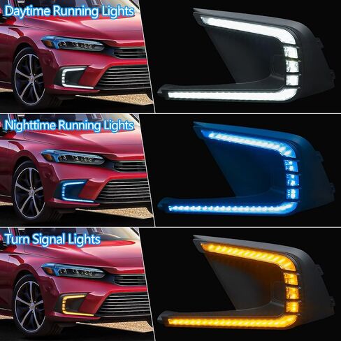 For 11th Gen Honda Civic DRL 2021 2022 Daytime Running Lights Front Fog Lights with Dynamic Amber Turn Signal Lights Front White DRL Lamps Black (DRLCIVI2021) in Kuwait