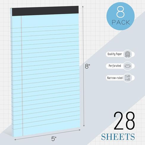 وسادات ملاحظات VITEVER مقاس 5 × 8 بوصة، [8 عبوات] وسادات كتابة مبطنة للمكتب، دفتر ملاحظات مبطن، مسطر ضيق، 28 ورقة/وسادة، متعدد الألوان in Kuwait