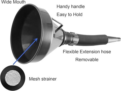 قطعتان من قمع السيارة، قمع بلاستيكي كبير ذو فم واسع مع مصفاة، قمع زيت مرن للسيارات مع خرطوم للسيارات والدراجات النارية، زيت المحرك، السائل، الديزل، الكيروسين والبنزين in Kuwait