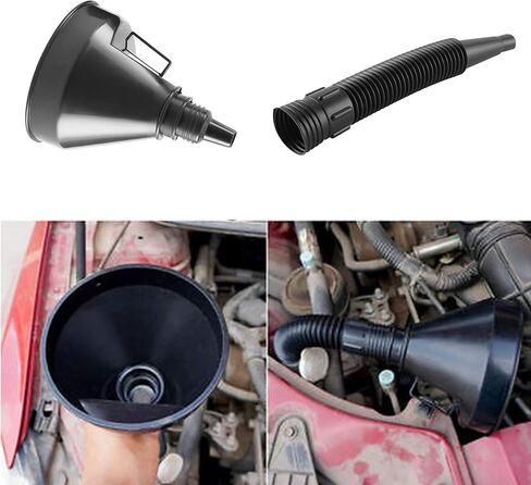 قطعتان من قمع السيارة، قمع بلاستيكي كبير ذو فم واسع مع مصفاة، قمع زيت مرن للسيارات مع خرطوم للسيارات والدراجات النارية، زيت المحرك، السائل، الديزل، الكيروسين والبنزين in Kuwait