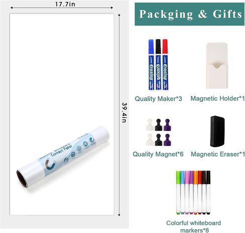 Magnetic Whiteboard Contact Paper 39" x 18", YOUNGJQ Adhesive Magnetic Dry Erase White Board Sticker for Wall, Peel and Stick Wallpaper, Easy to Write and Clean for Kids Playroom Office in Saudi Arabia