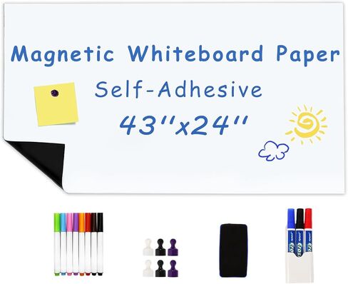 Magnetic Whiteboard Contact Paper 39" x 18", YOUNGJQ Adhesive Magnetic Dry Erase White Board Sticker for Wall, Peel and Stick Wallpaper, Easy to Write and Clean for Kids Playroom Office in Saudi Arabia