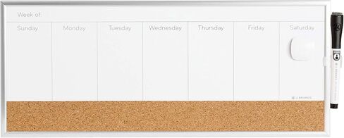 U Brands Magnetic Dry Erase Weekly Calendar Board With Cork Strip, 18"x7.5", Silver Aluminum Frame, Includes Magnet, Marker in Saudi Arabia