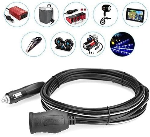 BESTEK 12.1ft / 3.7m 12V 24V Cigarette Lighter Extension Cord, 12AWG Heavy Duty Cigarette Lighter Cable with Cigarette Lighter Plug Socket (Black) in Saudi Arabia