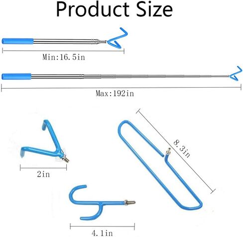 مسترد قرص الجولف، مسترد عمود القرص المتداخل المحمول القابل للتمديد، أداة انتزاع 3 في 1 مع خطاف يمتد إلى 16 قدمًا للرياضات الخارجية in Kuwait