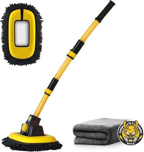 فرشاة غسيل السيارة بمقبض طويل 42.5 بوصة - مجموعة ممسحة غسيل السيارات من الألياف الدقيقة من شانيل، ملحقات فرشاة تنظيف السيارة، لوازم فرشاة غسيل السيارات لسيارات الدفع الرباعي MPV PT GT، رأس بديل خالٍ من الخدوش in Kuwait