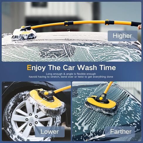 فرشاة غسيل السيارة بمقبض طويل 42.5 بوصة - مجموعة ممسحة غسيل السيارات من الألياف الدقيقة من شانيل، ملحقات فرشاة تنظيف السيارة، لوازم فرشاة غسيل السيارات لسيارات الدفع الرباعي MPV PT GT، رأس بديل خالٍ من الخدوش in Kuwait