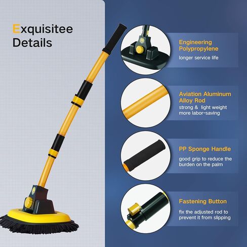 فرشاة غسيل السيارة بمقبض طويل 42.5 بوصة - مجموعة ممسحة غسيل السيارات من الألياف الدقيقة من شانيل، ملحقات فرشاة تنظيف السيارة، لوازم فرشاة غسيل السيارات لسيارات الدفع الرباعي MPV PT GT، رأس بديل خالٍ من الخدوش in Kuwait