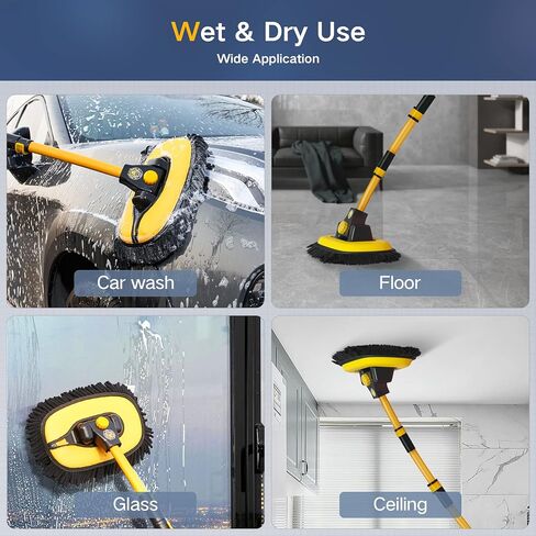 فرشاة غسيل السيارة بمقبض طويل 42.5 بوصة - مجموعة ممسحة غسيل السيارات من الألياف الدقيقة من شانيل، ملحقات فرشاة تنظيف السيارة، لوازم فرشاة غسيل السيارات لسيارات الدفع الرباعي MPV PT GT، رأس بديل خالٍ من الخدوش in Kuwait