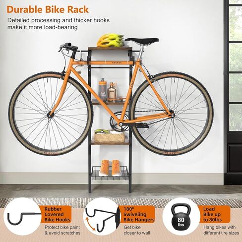 Bike Rack Garage Storage,Vertical Bike Stand Floor,Indoor Bike Storage Hanging Hooks,Bike Hangers Wall Mount,Upright Bicycle Stand Bike Holder Nook for Bike Accessories for Mountain,MTB,Hybrid Bikes in Kuwait