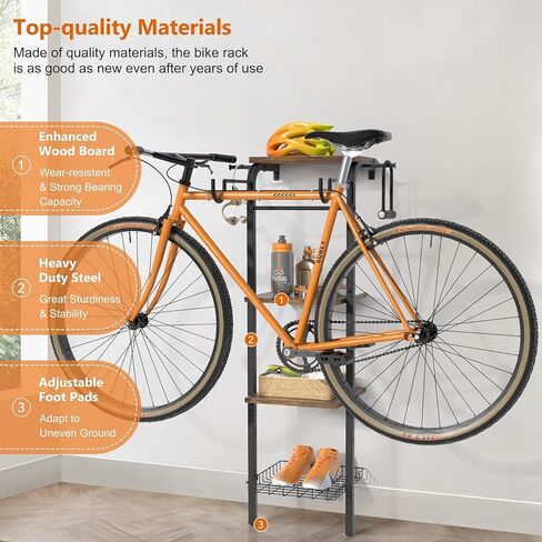Bike Rack Garage Storage,Vertical Bike Stand Floor,Indoor Bike Storage Hanging Hooks,Bike Hangers Wall Mount,Upright Bicycle Stand Bike Holder Nook for Bike Accessories for Mountain,MTB,Hybrid Bikes in Kuwait
