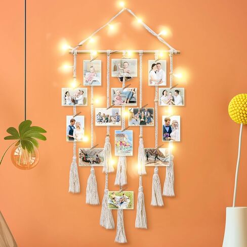 popotop Home Wall Decor Hanging Photo Display, Teenager Teen Girl Gifts,Boho Photograph Picture Ornament with LED Light String,Photo Clip Holder for Children Christmas Gifts in Kuwait