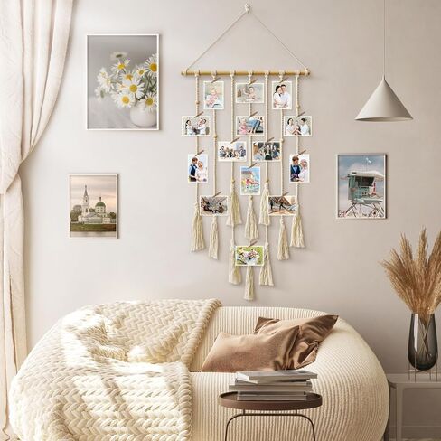 popotop Home Wall Decor Hanging Photo Display, Teenager Teen Girl Gifts,Boho Photograph Picture Ornament with LED Light String,Photo Clip Holder for Children Christmas Gifts in Kuwait