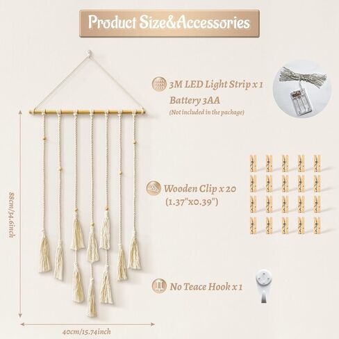 popotop Home Wall Decor Hanging Photo Display, Teenager Teen Girl Gifts,Boho Photograph Picture Ornament with LED Light String,Photo Clip Holder for Children Christmas Gifts in Kuwait