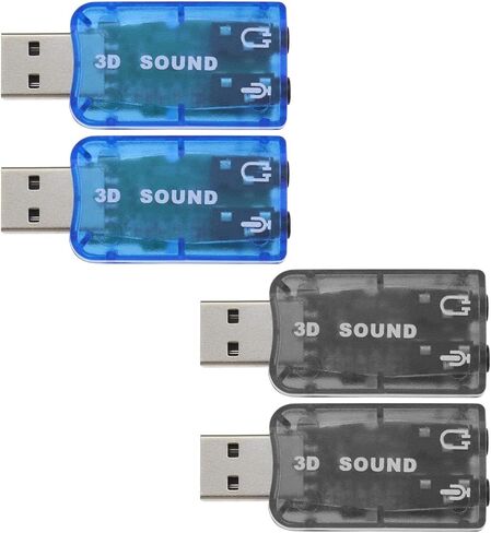 SING F LTD 4 قطع بطاقة صوت ستيريو USB خارجية 5.1 مع منافذ سماعة رأس وميكروفون 3.5 ملم، محول صوت افتراضي ثلاثي الأبعاد 5.1 قناة متوافق مع Windows 2 أسود و2 أزرق in Kuwait