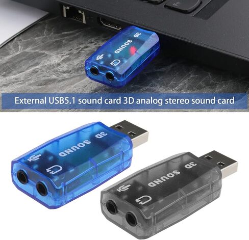 SING F LTD 4 قطع بطاقة صوت ستيريو USB خارجية 5.1 مع منافذ سماعة رأس وميكروفون 3.5 ملم، محول صوت افتراضي ثلاثي الأبعاد 5.1 قناة متوافق مع Windows 2 أسود و2 أزرق in Kuwait