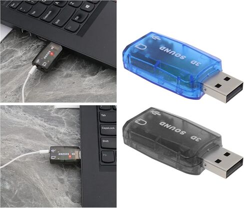 SING F LTD 4 قطع بطاقة صوت ستيريو USB خارجية 5.1 مع منافذ سماعة رأس وميكروفون 3.5 ملم، محول صوت افتراضي ثلاثي الأبعاد 5.1 قناة متوافق مع Windows 2 أسود و2 أزرق in Kuwait