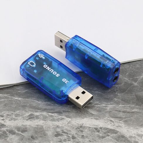 SING F LTD 4 قطع بطاقة صوت ستيريو USB خارجية 5.1 مع منافذ سماعة رأس وميكروفون 3.5 ملم، محول صوت افتراضي ثلاثي الأبعاد 5.1 قناة متوافق مع Windows 2 أسود و2 أزرق in Kuwait