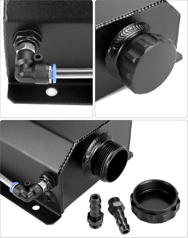 خزان الرادياتير QWORK، خزان توسيع خزان المبرد من الألومنيوم سعة 2 لتر، يمنع خزان استعادة سائل التبريد من تسرب المبرد، أسود in Kuwait