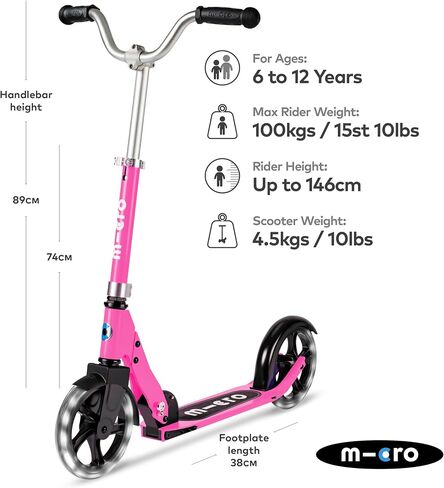 Micro Kickboard - Micro Cruiser LED - Two Wheeled, Fold-to-Carry Swiss-Designed Micro Scooter for Kids with Smooth Gliding Light-Up, Large Wheels for Ages 6+ in Saudi Arabia