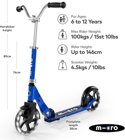 Micro Kickboard - Micro Cruiser LED - Two Wheeled, Fold-to-Carry Swiss-Designed Micro Scooter for Kids with Smooth Gliding Light-Up, Large Wheels for Ages 6+ in Saudi Arabia