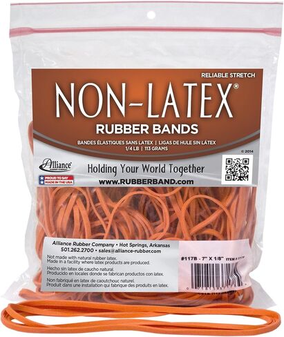 Alliance Rubber 37178#117B Non-Latex Rubber Bands, 1/4 lb Poly Bag Contains Approx. 63 Bands (7" x 1/8", Orange) in Saudi Arabia