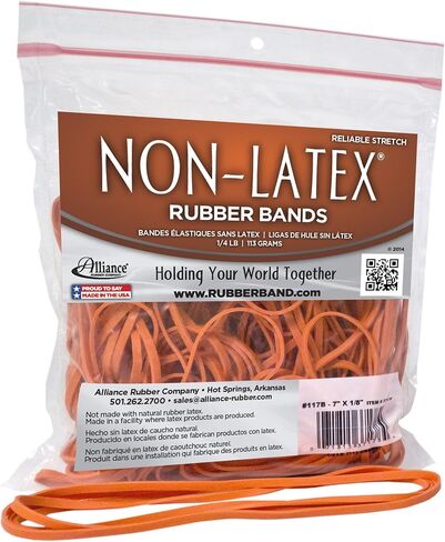 Alliance Rubber 37178#117B Non-Latex Rubber Bands, 1/4 lb Poly Bag Contains Approx. 63 Bands (7" x 1/8", Orange) in Saudi Arabia