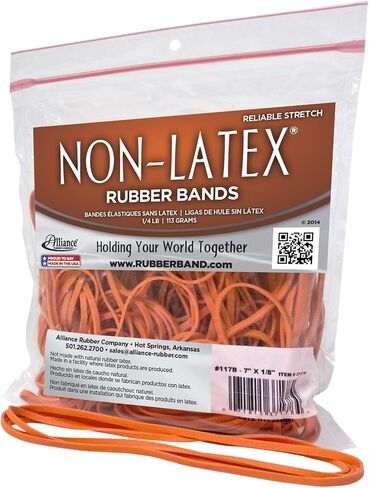 Alliance Rubber 37178#117B Non-Latex Rubber Bands, 1/4 lb Poly Bag Contains Approx. 63 Bands (7" x 1/8", Orange) in Saudi Arabia