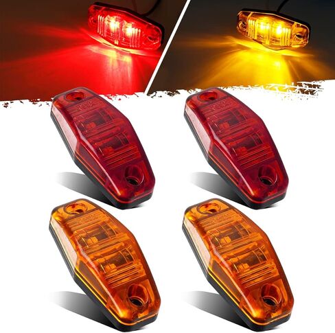 Partsam 4 قطع 2.5 بوصة LED مقطورة LED جانب الحاجز ماركر أضواء التخليص مصباح مؤشر لشاحنة 12 فولت RV Camper Golf Cargo Cargo Trailer مقاوم للماء (2 كهرماني + 2 أحمر) in Kuwait