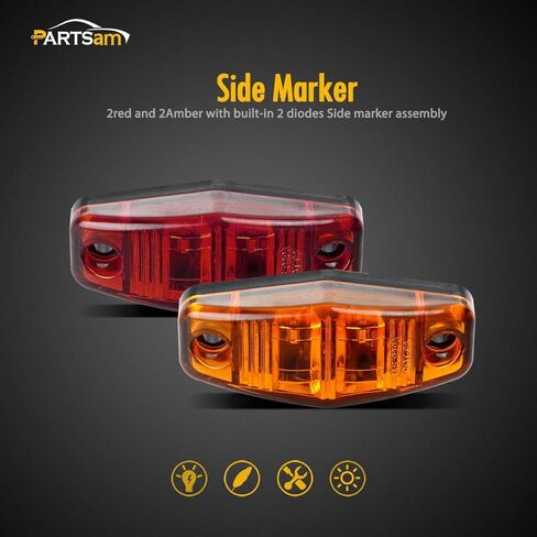 Partsam 4 قطع 2.5 بوصة LED مقطورة LED جانب الحاجز ماركر أضواء التخليص مصباح مؤشر لشاحنة 12 فولت RV Camper Golf Cargo Cargo Trailer مقاوم للماء (2 كهرماني + 2 أحمر) in Kuwait