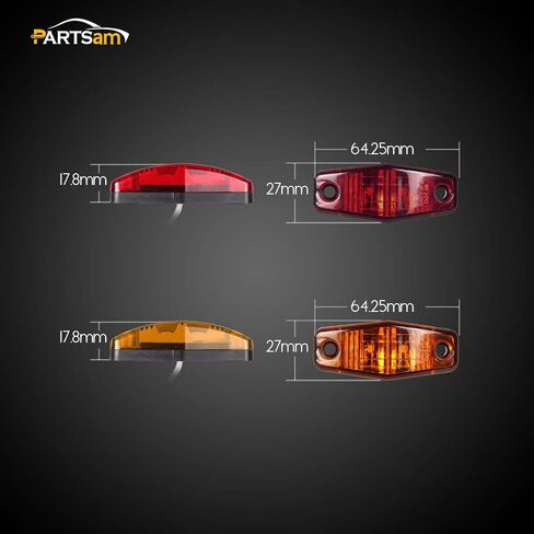 Partsam 4 قطع 2.5 بوصة LED مقطورة LED جانب الحاجز ماركر أضواء التخليص مصباح مؤشر لشاحنة 12 فولت RV Camper Golf Cargo Cargo Trailer مقاوم للماء (2 كهرماني + 2 أحمر) in Kuwait