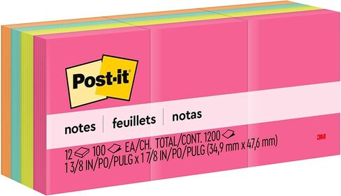 Post-it Mini Notes, 1.5x2 in, 12 Pads, America's #1 Favorite Sticky Notes, Poptimistic Collection, Bright Colors (Magenta, Pink, Blue, Green), Clean Removal, Recyclable (653AN) in Saudi Arabia