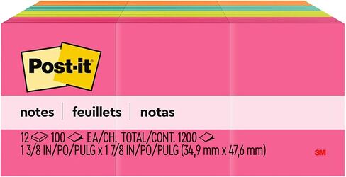 Post-it Mini Notes, 1.5x2 in, 12 Pads, America's #1 Favorite Sticky Notes, Poptimistic Collection, Bright Colors (Magenta, Pink, Blue, Green), Clean Removal, Recyclable (653AN) in Saudi Arabia